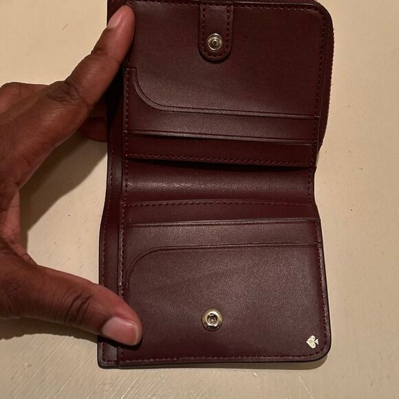 Kate Spade Jackson Forest Floral Small Bifold Wallet Burgundy Pink Cream Mod - Picture 9 of 14